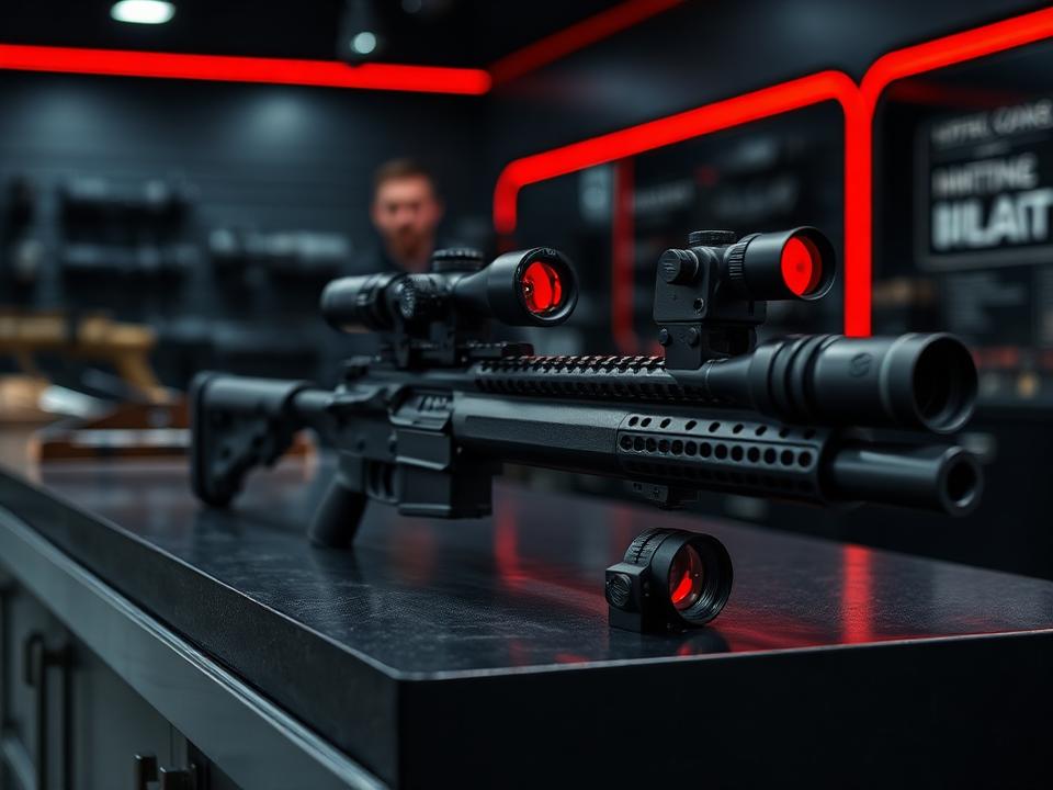 Rifle scopes and red dot optics on the counter